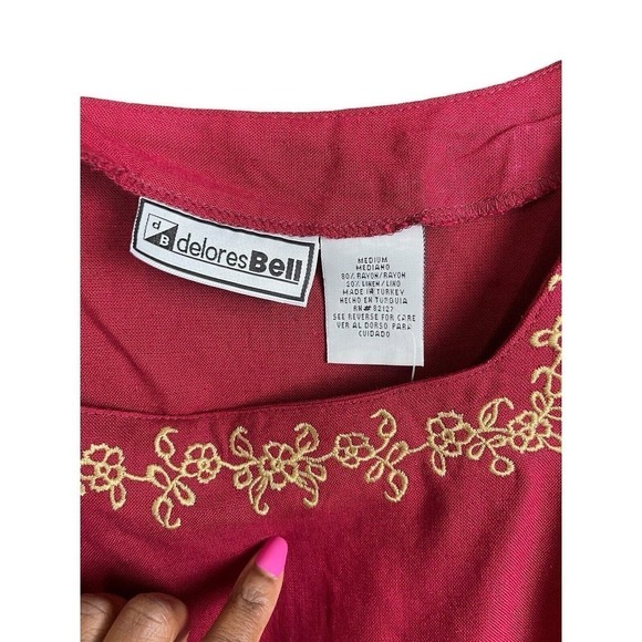 Vintage Delores Bell Top Sleeveless Size Medium Red and Gold Linen - Picture 5 of 9